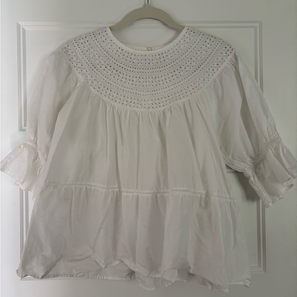 Chic White Blouse with Eyelet Detail
